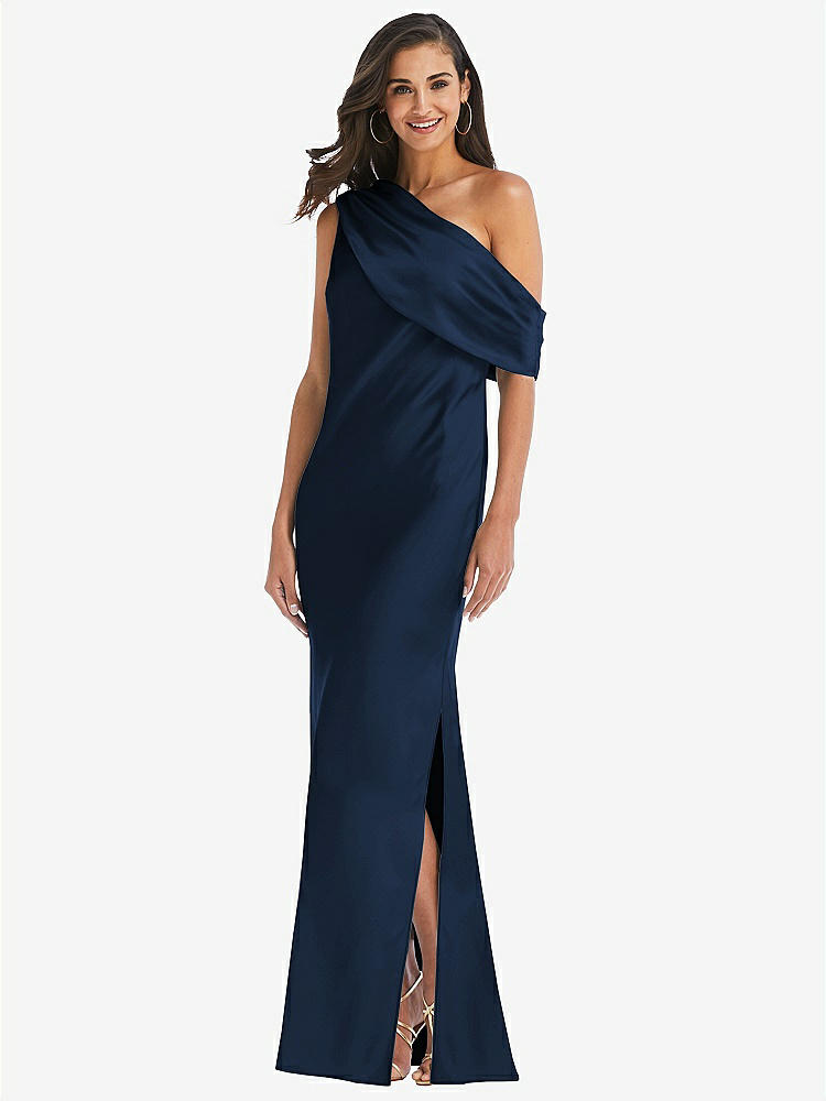 【STYLE: 8210】Draped One-Shoulder Convertible Maxi Slip Dress【COLOR: Midnight Navy】