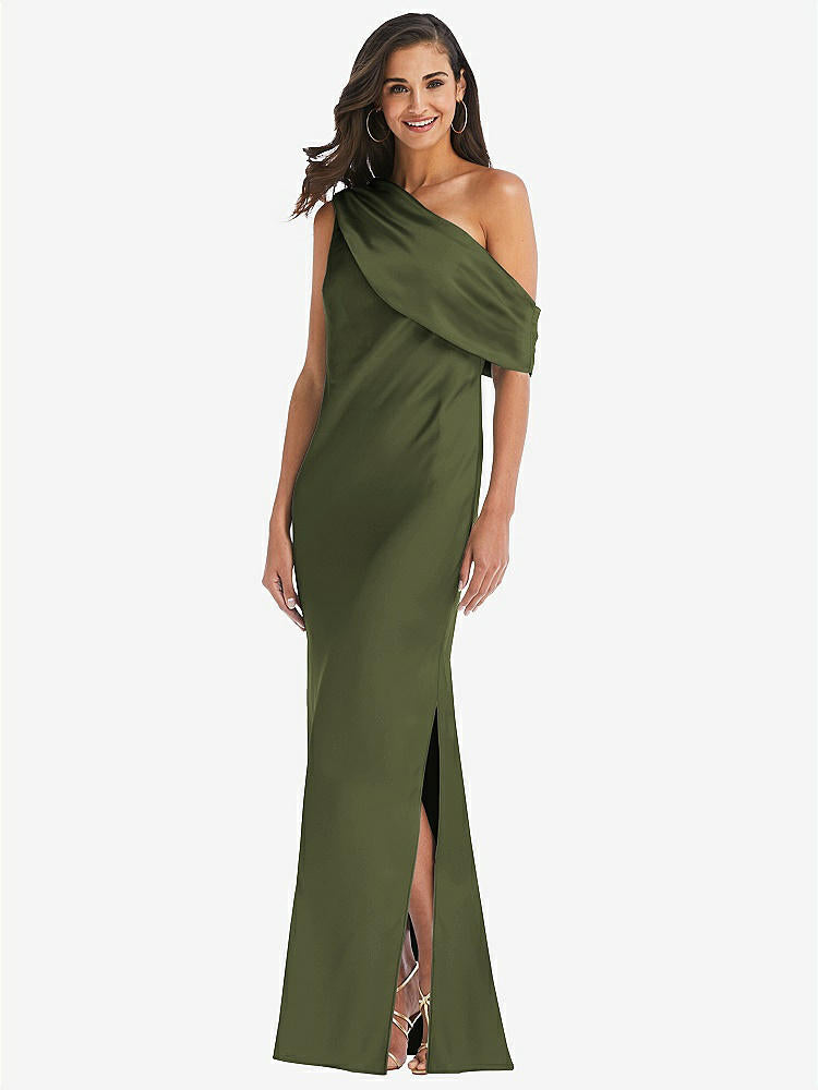 【STYLE: 8210】Draped One-Shoulder Convertible Maxi Slip Dress【COLOR: Olive Green】