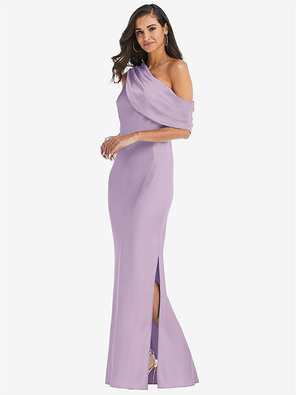 【STYLE: 8210】Draped One-Shoulder Convertible Maxi Slip Dress【COLOR: Pale Purple】