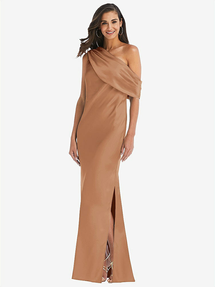 【STYLE: 8210】Draped One-Shoulder Convertible Maxi Slip Dress【COLOR: Toffee】
