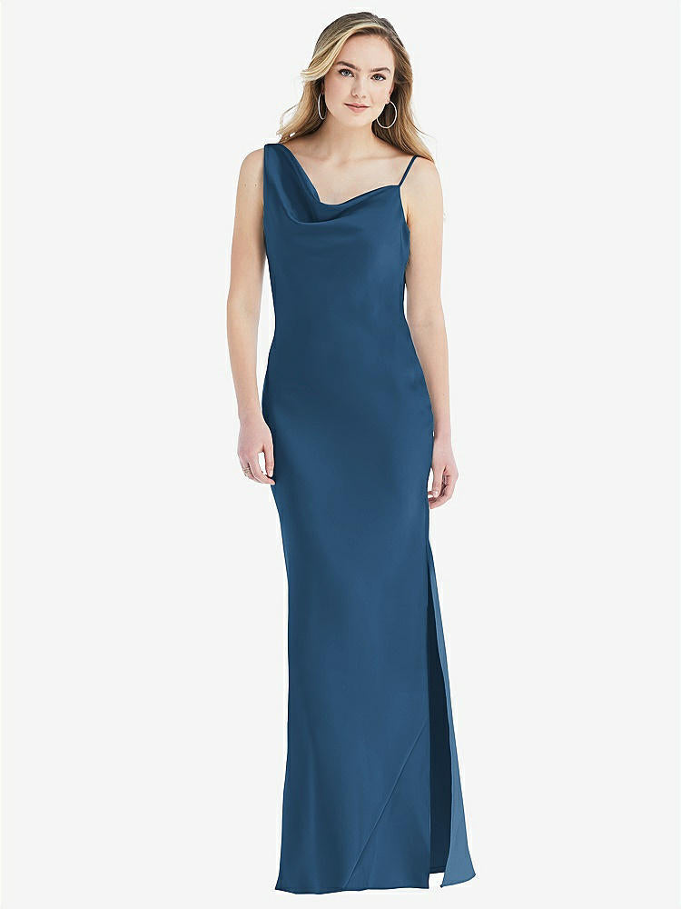 【STYLE: 8211】Asymmetrical One-Shoulder Cowl Maxi Slip Dress【COLOR: Dusk Blue】