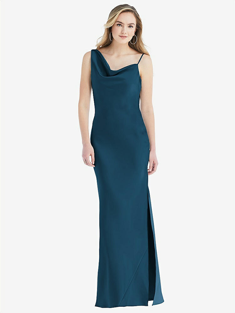 【STYLE: 8211】アシンメトリー カウル マキシ スリップ ドレス【COLOR: Atlantic Blue】【SIZE: 00-30W】