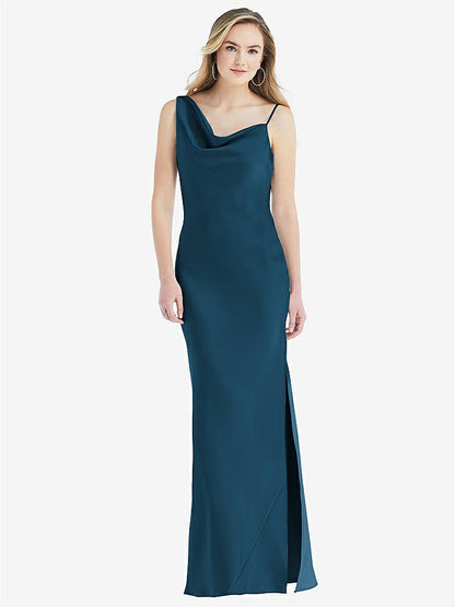 【STYLE: 8211】アシンメトリー カウル マキシ スリップ ドレス【COLOR: Atlantic Blue】【SIZE: 00-30W】