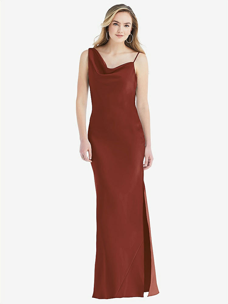 【STYLE: 8211】Asymmetrical One-Shoulder Cowl Maxi Slip Dress【COLOR: Auburn Moon】