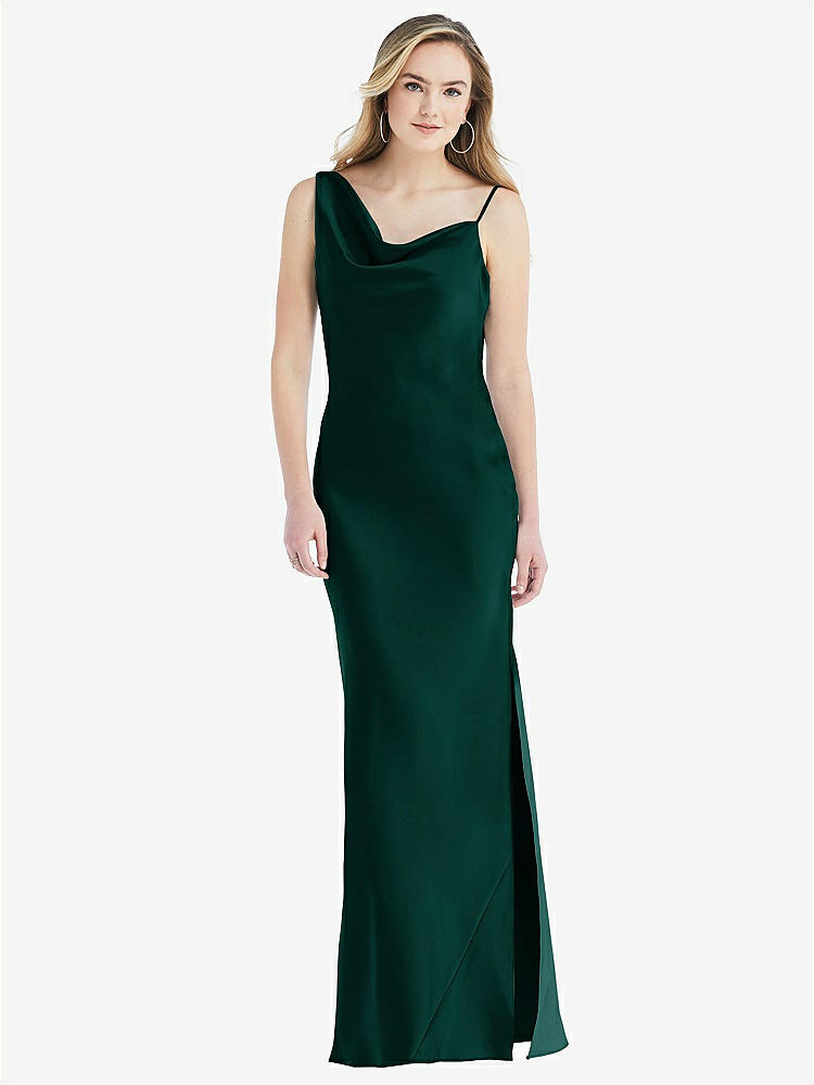 【STYLE: 8211】Asymmetrical One-Shoulder Cowl Maxi Slip Dress【COLOR: Evergreen】