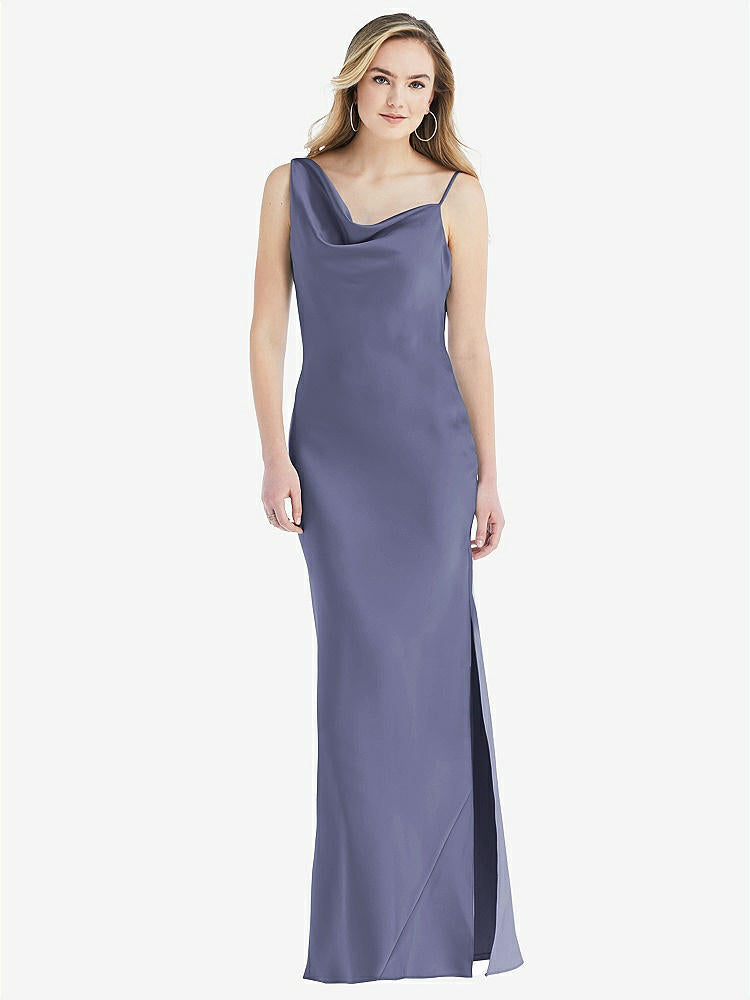 【STYLE: 8211】Asymmetrical One-Shoulder Cowl Maxi Slip Dress【COLOR: French Blue】