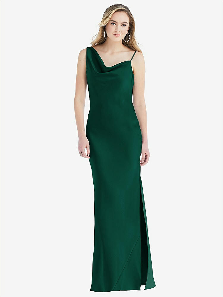 【STYLE: 8211】Asymmetrical One-Shoulder Cowl Maxi Slip Dress【COLOR: Hunter Green】