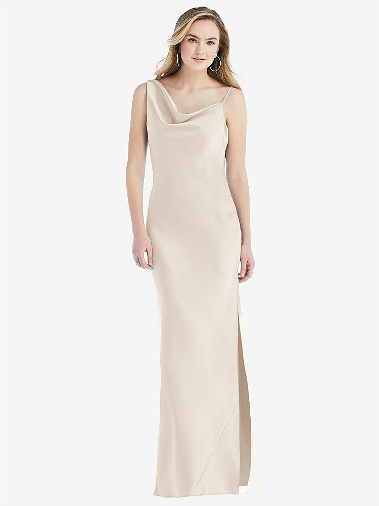 【STYLE: 8211】Asymmetrical One-Shoulder Cowl Maxi Slip Dress【COLOR: Oat】