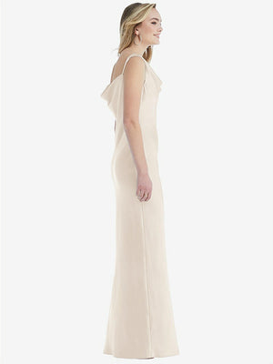 【STYLE: 8211】Asymmetrical One-Shoulder Cowl Maxi Slip Dress【COLOR: Oat】