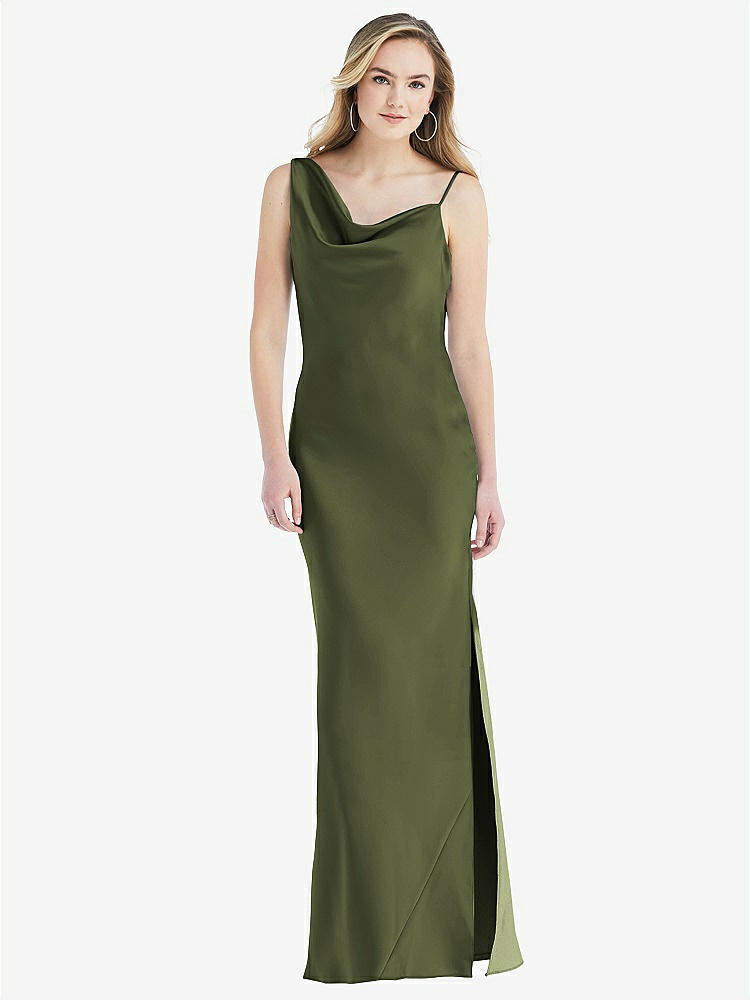 【STYLE: 8211】Asymmetrical One-Shoulder Cowl Maxi Slip Dress【COLOR: Olive Green】