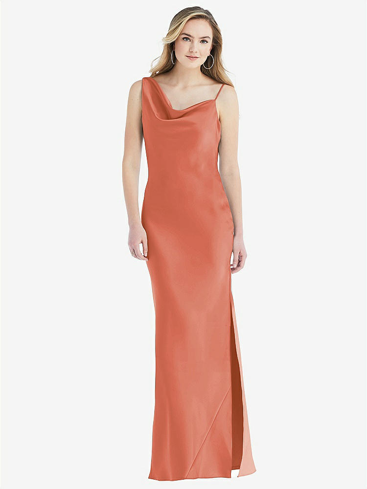 【STYLE: 8211】Asymmetrical One-Shoulder Cowl Maxi Slip Dress【COLOR: Terracotta Copper】