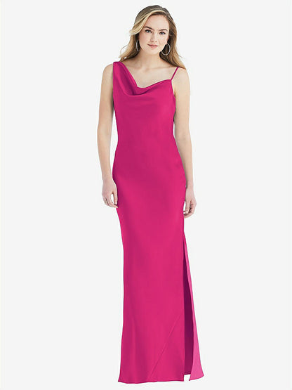 【STYLE: 8211】Asymmetrical One-Shoulder Cowl Maxi Slip Dress【COLOR: Think Pink】