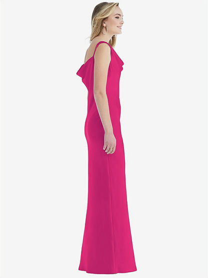 【STYLE: 8211】Asymmetrical One-Shoulder Cowl Maxi Slip Dress【COLOR: Think Pink】