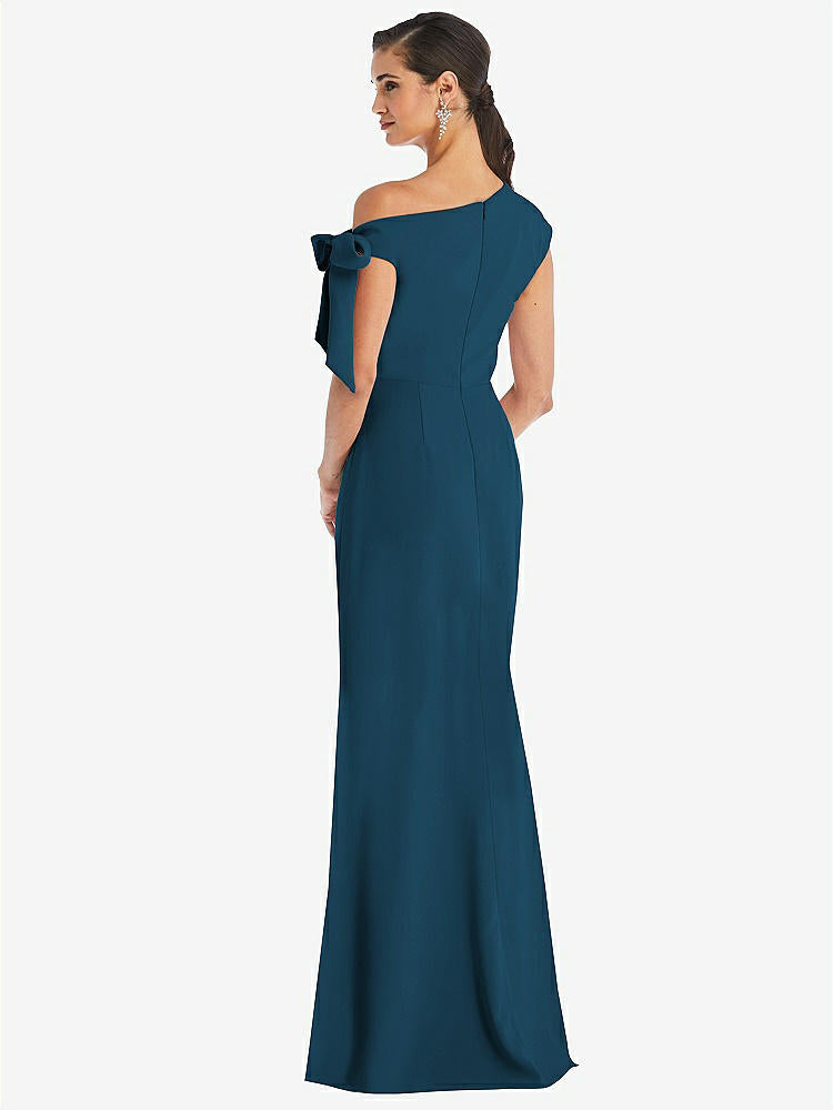 【NEW】【STYLE: 3073】オフショルダー ネクタイ 詳細 トランペット ガウン 前面 スリット【COLOR: Atlantic Blue】【SIZE: 00-18】