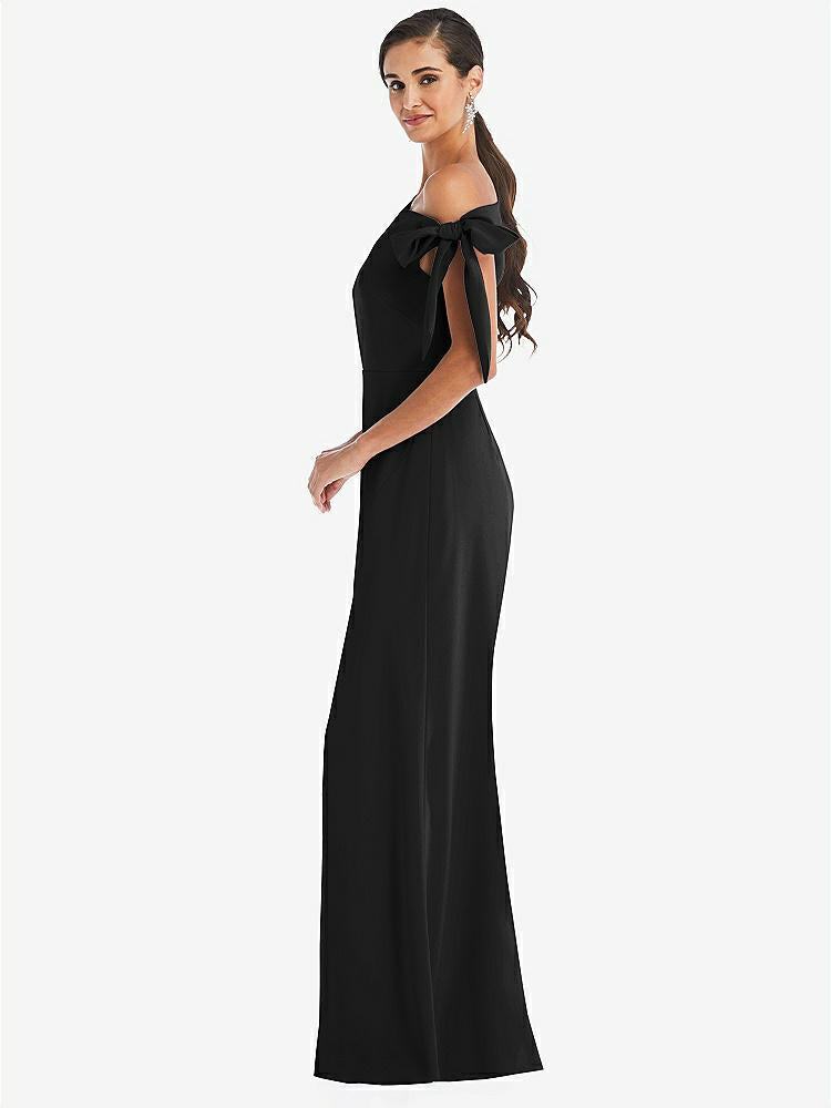 【STYLE: 3073】Off-the-Shoulder Tie Detail Trumpet Gown with Front Slit【COLOR: Black】