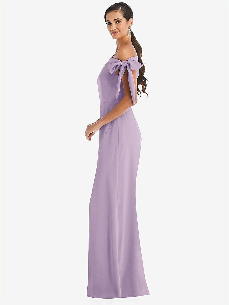 【NEW】【STYLE: 3073】オフショルダー ネクタイ 詳細 トランペット ガウン 前面 スリット【COLOR: Pale Purple】【SIZE: 00-18W】