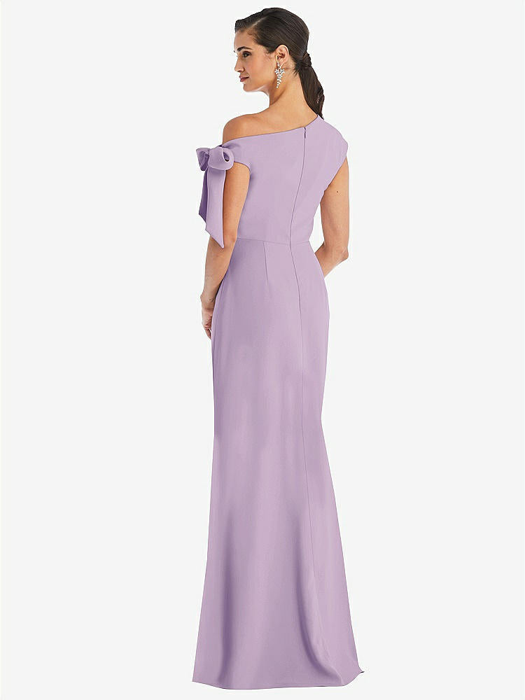 【NEW】【STYLE: 3073】オフショルダー ネクタイ 詳細 トランペット ガウン 前面 スリット【COLOR: Pale Purple】【SIZE: 00-18W】