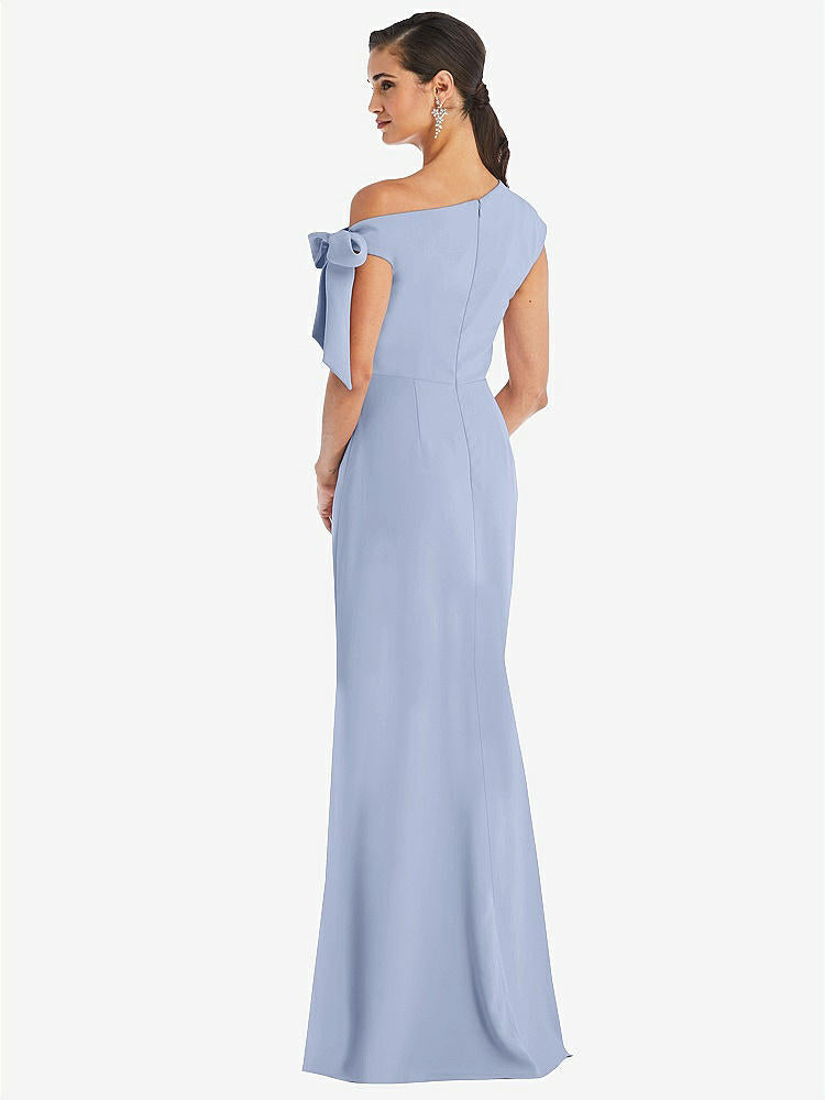 【NEW】【STYLE: 3073】オフショルダー ネクタイ 詳細 トランペット ガウン 前面 スリット【COLOR: Sky Blue】【SIZE: 00-18W】