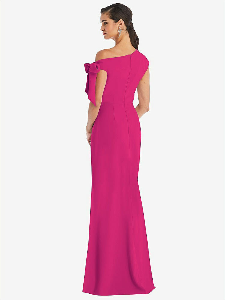 【NEW】【STYLE: 3073】オフショルダー ネクタイ 詳細 トランペット ガウン 前面 スリット【COLOR: Think Pink】【SIZE: 00-18W】