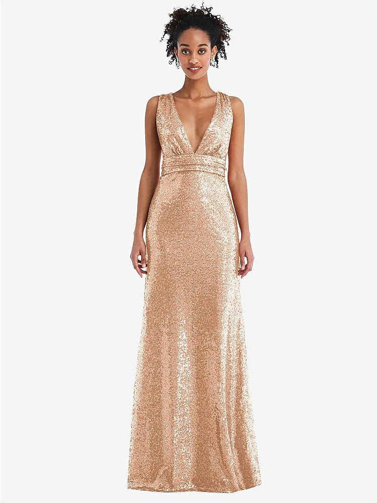 【NEW】【STYLE: TH081】Open-Neck Criss Cross Back Sequin Maxi ドレス【COLOR: Copper Rose】【SIZE: 00-30W】