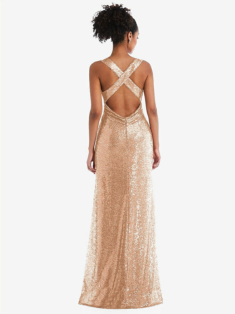 【NEW】【STYLE: TH081】Open-Neck Criss Cross Back Sequin Maxi ドレス【COLOR: Copper Rose】【SIZE: 00-30W】