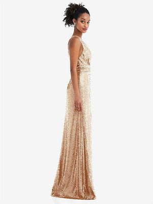 【NEW】【STYLE: TH081】Open-Neck Criss Cross Back Sequin Maxi ドレス【COLOR: Rose Gold】【SIZE: 00-30W】