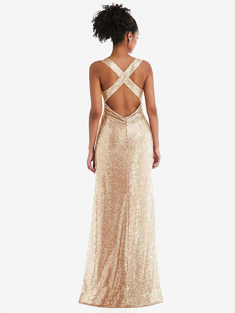 【NEW】【STYLE: TH081】Open-Neck Criss Cross Back Sequin Maxi ドレス【COLOR: Rose Gold】【SIZE: 00-30W】