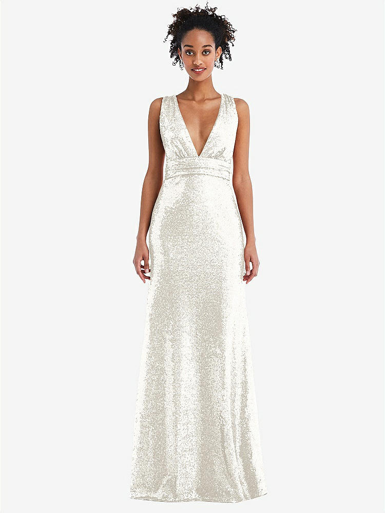 【NEW】【STYLE: TH081】Open-Neck Criss Cross Back Sequin Maxi ドレス【COLOR: Ivory】【SIZE: 00-30W】