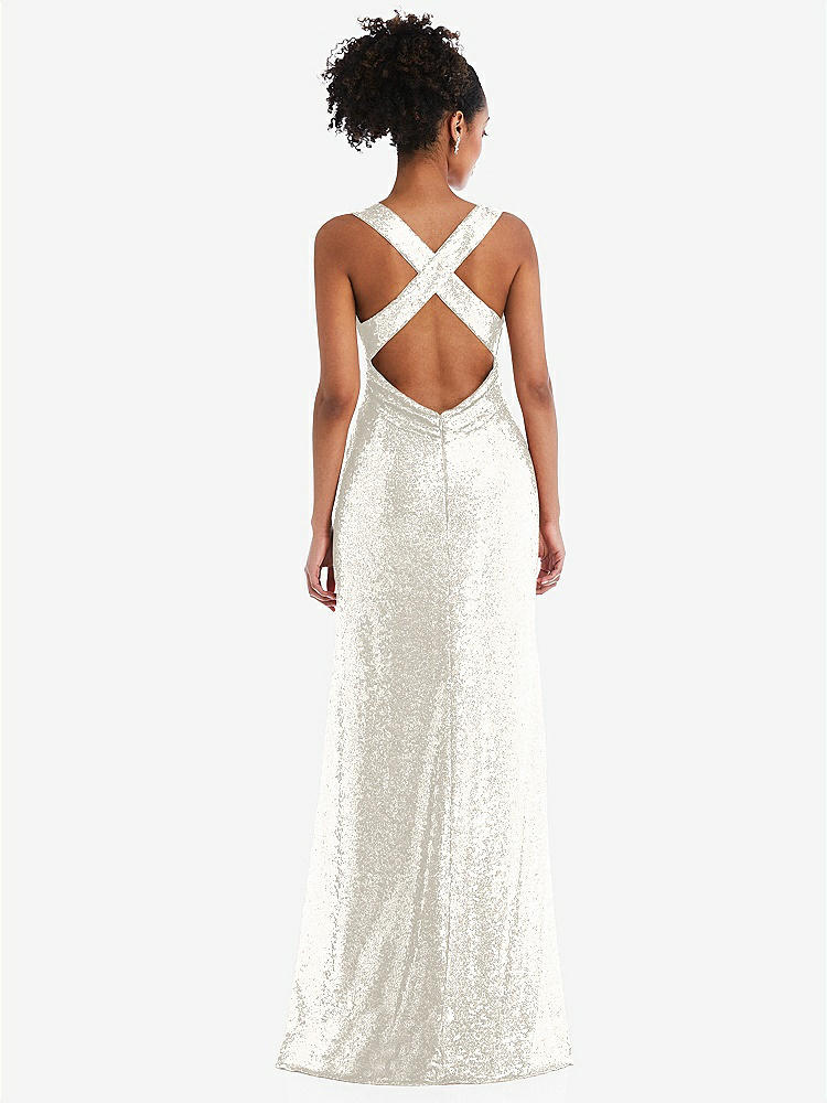 【NEW】【STYLE: TH081】Open-Neck Criss Cross Back Sequin Maxi ドレス【COLOR: Ivory】【SIZE: 00-30W】