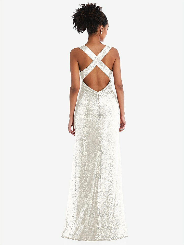 【STYLE: TH081】Open-Neck Criss Cross Back Sequin Maxi Dress【COLOR: Ivory】