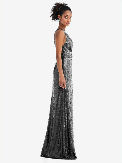 【STYLE: TH081】Open-Neck Criss Cross Back Sequin Maxi Dress【COLOR: Stardust】