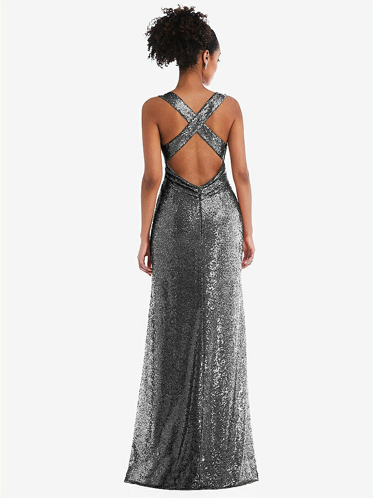 【NEW】【STYLE: TH081】Open-Neck Criss Cross Back Sequin Maxi ドレス【COLOR: Stardust】【SIZE: 00-30W】