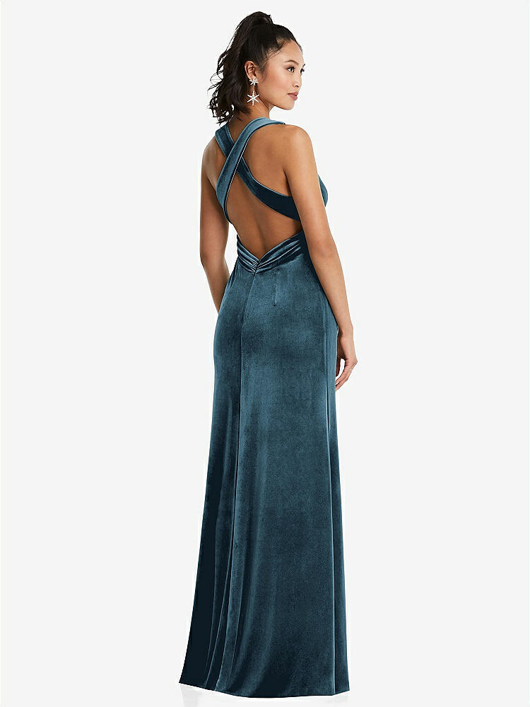 【NEW】【STYLE: TH082】急落 ネックライン ベルベット マキシ ドレス クロス クロス オープンバック【COLOR: Dutch Blue】【SIZE: 00-30W】