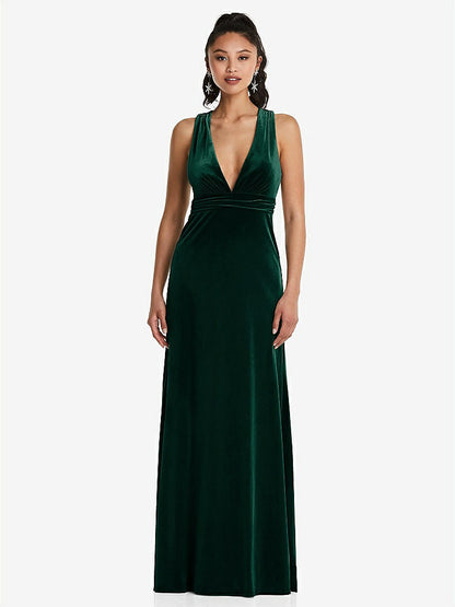 【NEW】【STYLE: TH082】急落 ネックライン ベルベット マキシ ドレス クロス クロス オープンバック【COLOR: Evergreen】【SIZE: 00-30W】