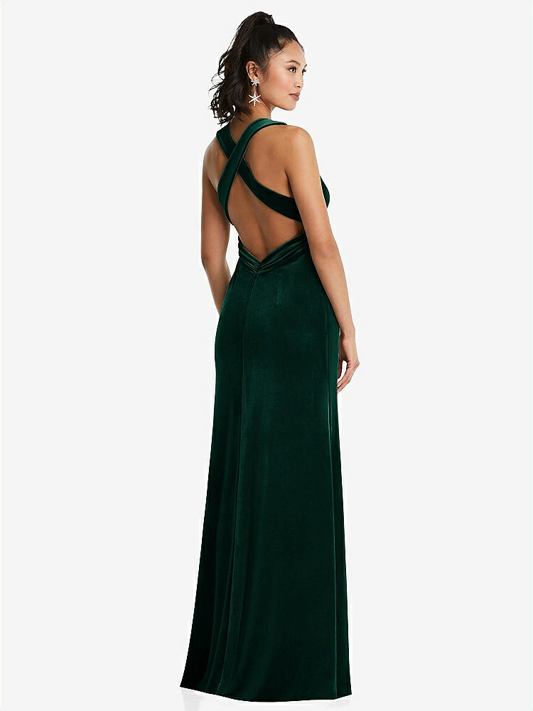 【NEW】【STYLE: TH082】急落 ネックライン ベルベット マキシ ドレス クロス クロス オープンバック【COLOR: Evergreen】【SIZE: 00-30W】