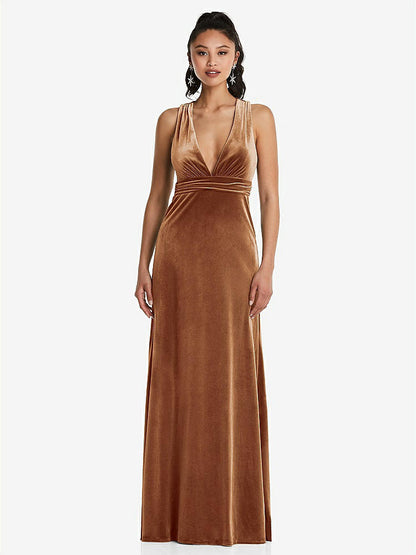 【NEW】【STYLE: TH082】急落 ネックライン ベルベット マキシ ドレス クロス クロス オープンバック【COLOR: Golden Almond】【SIZE: 00-30W】