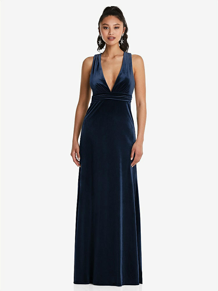 【NEW】【STYLE: TH082】急落 ネックライン ベルベット マキシ ドレス クロス クロス オープンバック【COLOR: Midnight Navy】【SIZE: 00-30W】