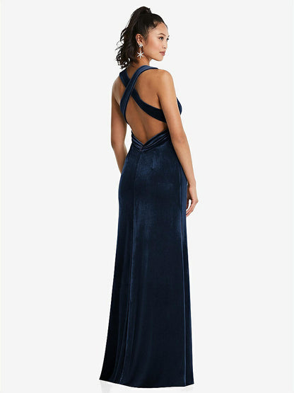 【NEW】【STYLE: TH082】急落 ネックライン ベルベット マキシ ドレス クロス クロス オープンバック【COLOR: Midnight Navy】【SIZE: 00-30W】