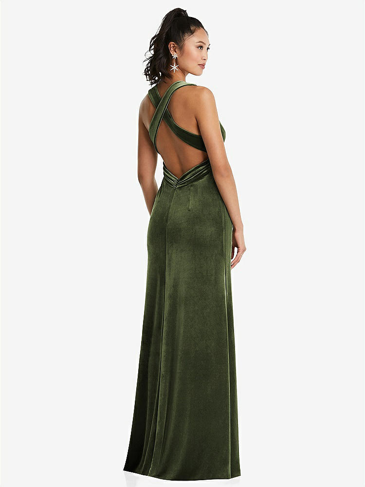 【NEW】【STYLE: TH082】急落 ネックライン ベルベット マキシ ドレス クロス クロス オープンバック【COLOR: Olive Green】【SIZE: 00-30W】