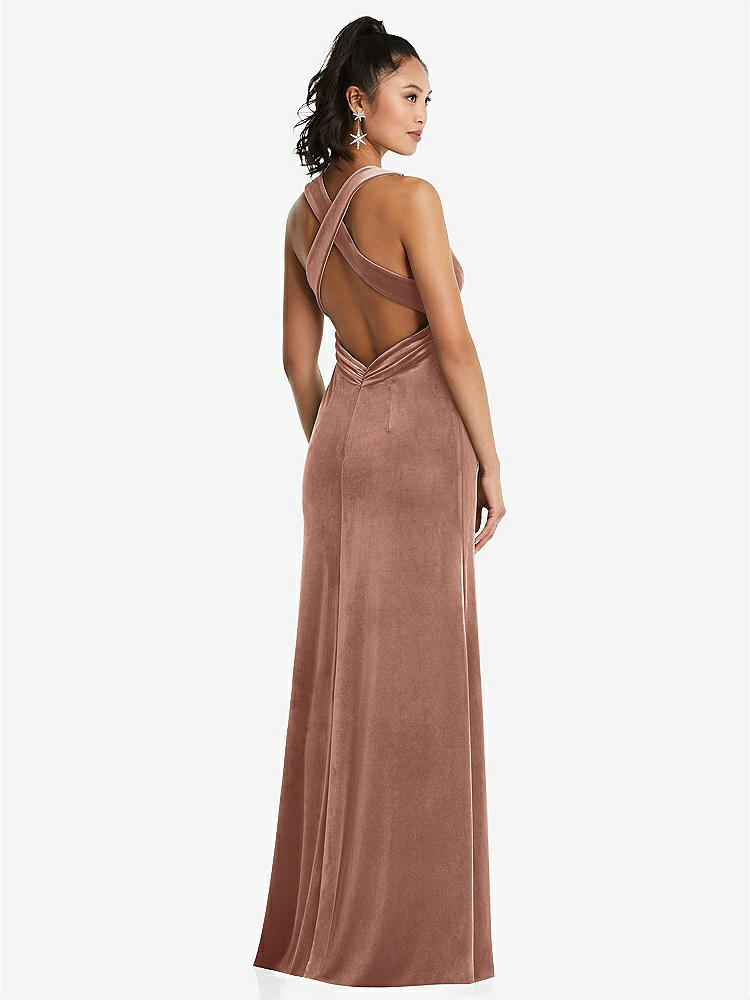 【NEW】【STYLE: TH082】急落 ネックライン ベルベット マキシ ドレス クロス クロス オープンバック【COLOR: Tawny Rose】【SIZE: 00-30W】