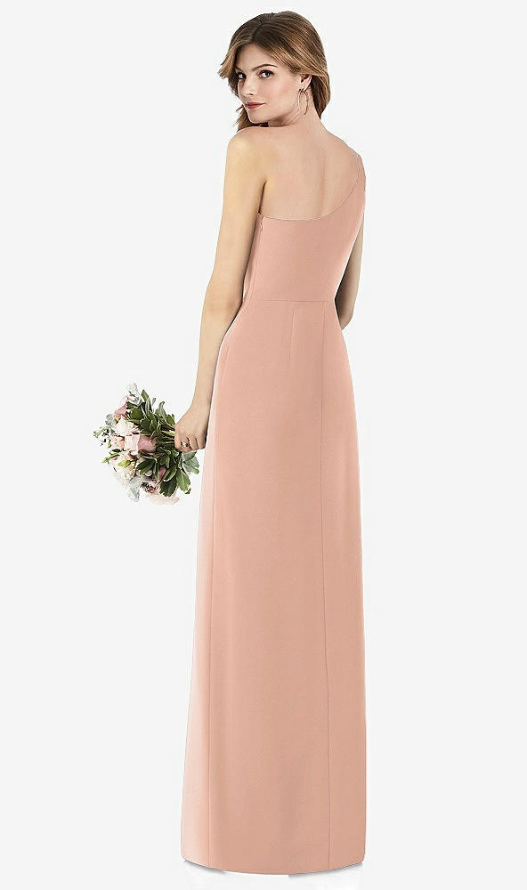【STYLE: TH087】ワンショルダー クレープ トランペット ガウン 前面 スリット【COLOR: Pale Peach】【SIZE: 00-30W】