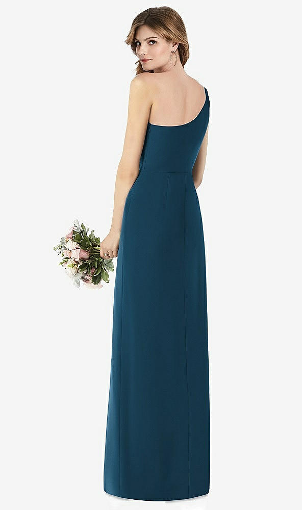 【STYLE: TH087】ワンショルダー クレープ トランペット ガウン 前面 スリット【COLOR: Atlantic Blue】【SIZE: 00-30W】