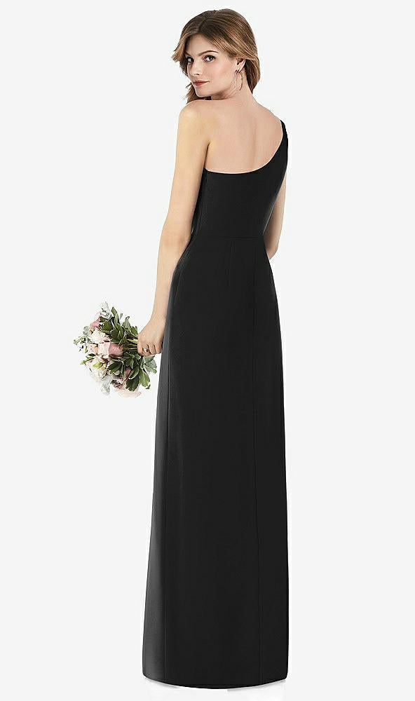 【STYLE: TH087】One-Shoulder Crepe Trumpet Gown with Front Slit【COLOR: Black】