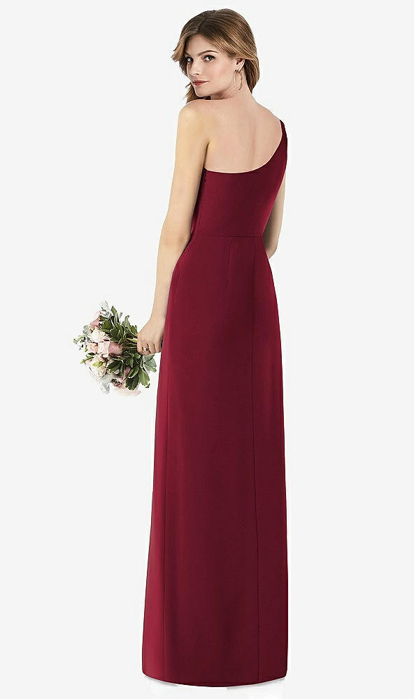 【STYLE: TH087】ワンショルダー クレープ トランペット ガウン 前面 スリット【COLOR: Burgundy】【SIZE: 00-30W】