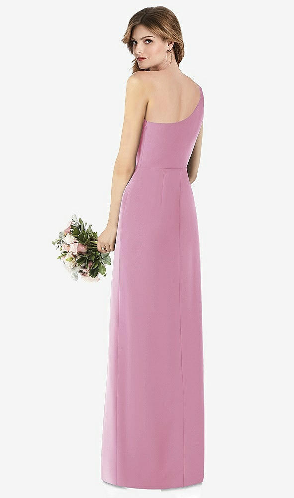【STYLE: TH087】ワンショルダー クレープ トランペット ガウン 前面 スリット【COLOR: Powder Pink】【SIZE: 00-30W】