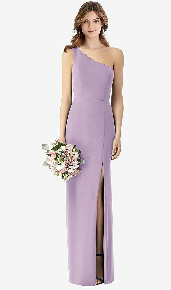 【STYLE: TH087】ワンショルダー クレープ トランペット ガウン 前面 スリット【COLOR: Pale Purple】【SIZE: 00-30W】