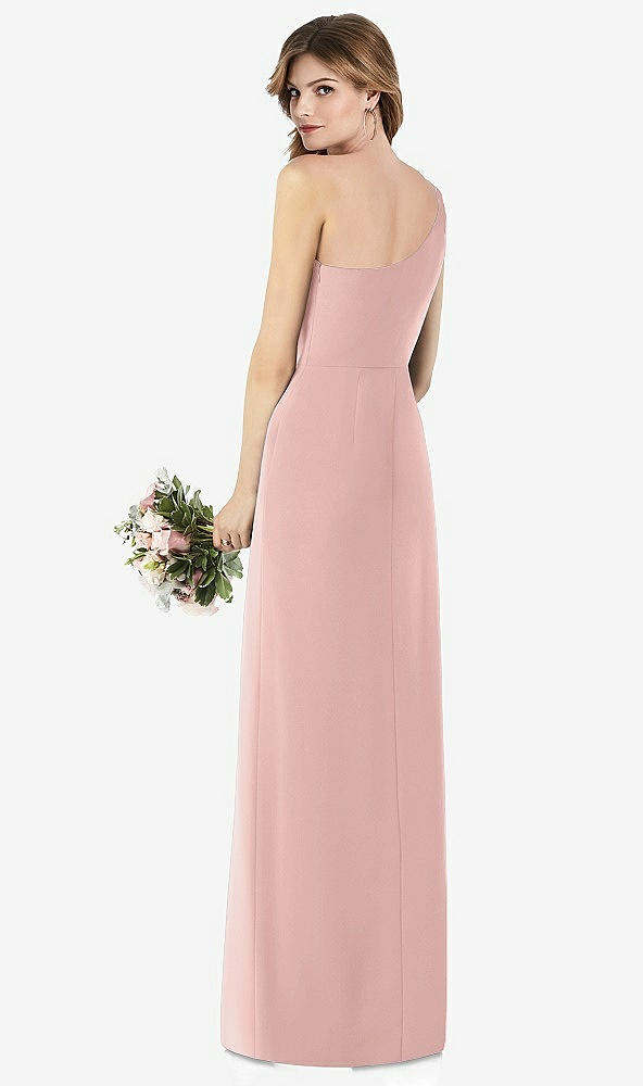 【STYLE: TH087】ワンショルダー クレープ トランペット ガウン 前面 スリット【COLOR: Rose - PANTONE Rose Quartz】【SIZE: 00-30W】