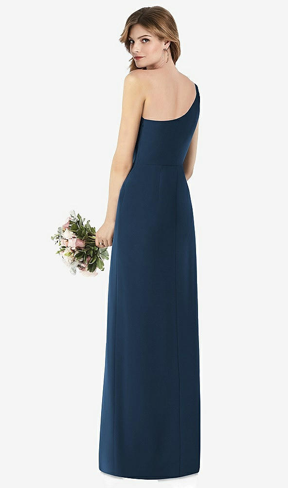 【STYLE: TH087】One-Shoulder Crepe Trumpet Gown with Front Slit【COLOR: Sofia Blue】