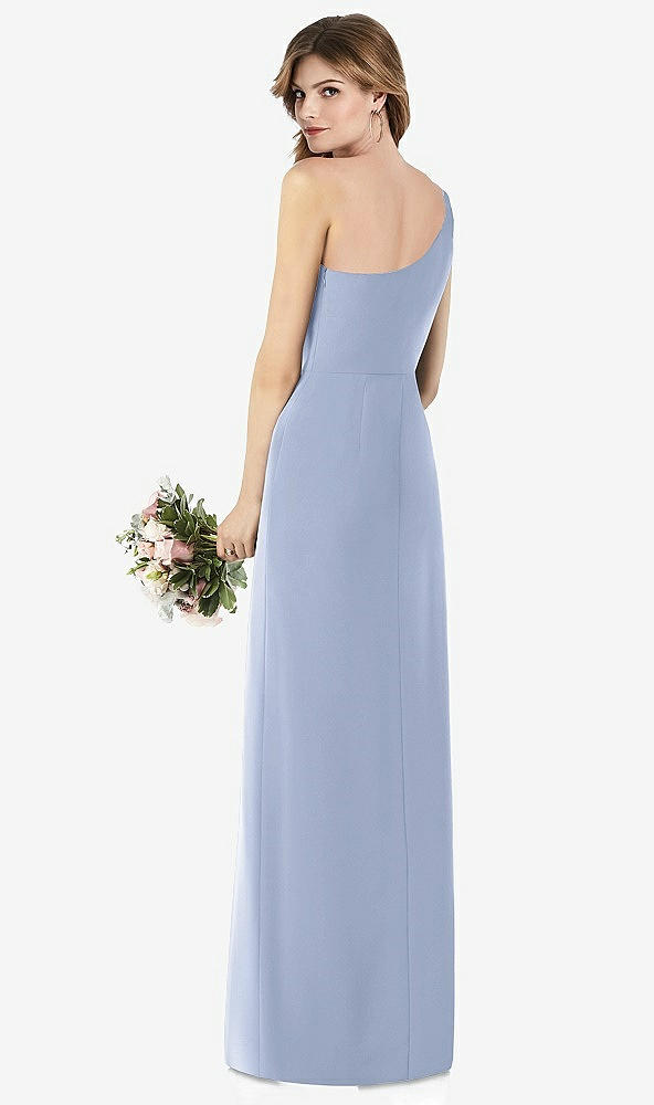 【STYLE: TH087】ワンショルダー クレープ トランペット ガウン 前面 スリット【COLOR: Sky Blue】【SIZE: 00-30W】