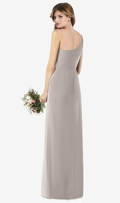 【STYLE: TH087】One-Shoulder Crepe Trumpet Gown with Front Slit【COLOR: Taupe】